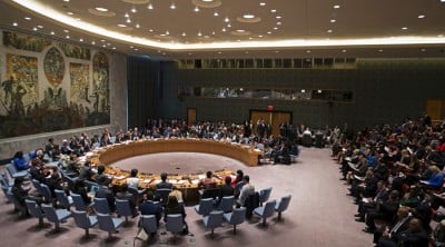 A general view shows the meeting of the United Nations Security Council on Women, Peace and Security at U.N. headquarters in New York