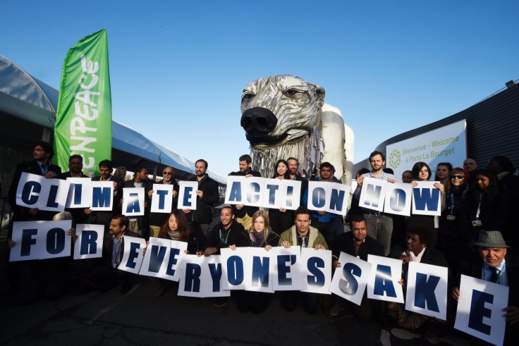 Greenpeace activists during a protest in Paris at the COP21 United Nations climate change conference in November.