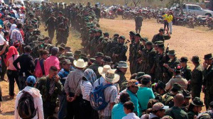 Ivan Marques and other negotiators address troops and the people in La Guajira province Photo courtesy FARC-EP
