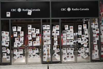 CBC Building in Toronto Plastered with Suspected Vaccine Injuries and Deaths Cbc-covid-vaccines-400x267